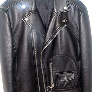 Off-White Black Leather Bomber-Style Jacket